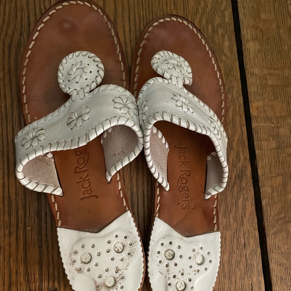 Womens Jacks flat sandals, white, size 7, signs of wear